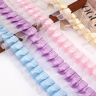 Double-Layer โพลีเอสเตอร์ Ruffled ลูกไม้ Trim - 4 ซม.Tulle + 2.5 ซม.โพลีเอสเตอร์สําหรับ DIY แฟชั่นตกแต่งบ้าน