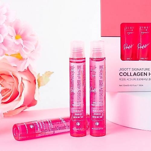 JIGOTT ลายเซ็น Professional Collagen Hair Ampoule 13ml 10pcs Smoothing Care ผมนุ่ม Daily Moisture เก