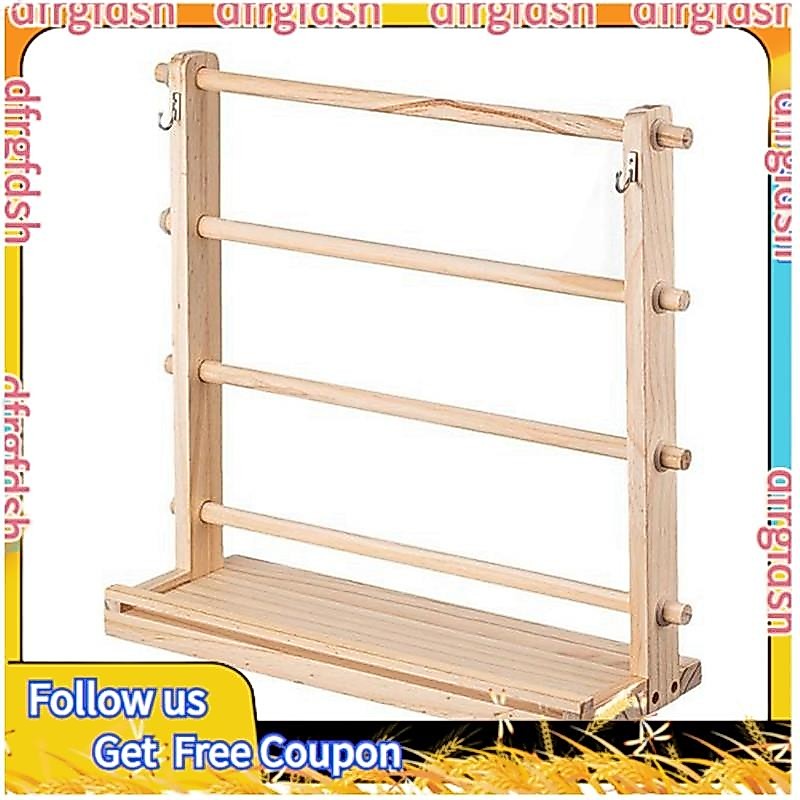 D & F4 ชั้นไม้ริบบิ้น Rack Ribbon Spool Holder Storage ชั้นวางจอแสดงผล Craft Ribbon Stand สําหรับ Cr