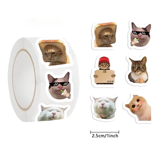 500 ชิ้นแมวน่ารัก Meme สติกเกอร์ม้วน – สติ๊กเกอร์ตกแต่งกันน้ําสําหรับวารสาร, แล็ปท็อปและงานฝีมือ