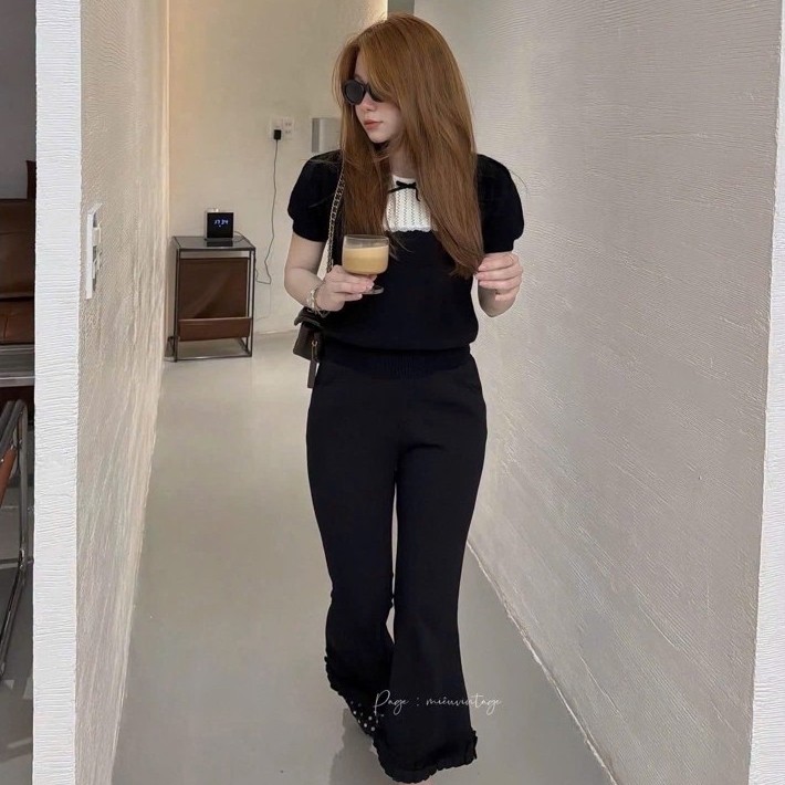 Mtg เสื้อกันหนาวคอปกลูกไม้และโบว์สําหรับผู้หญิง QCl1