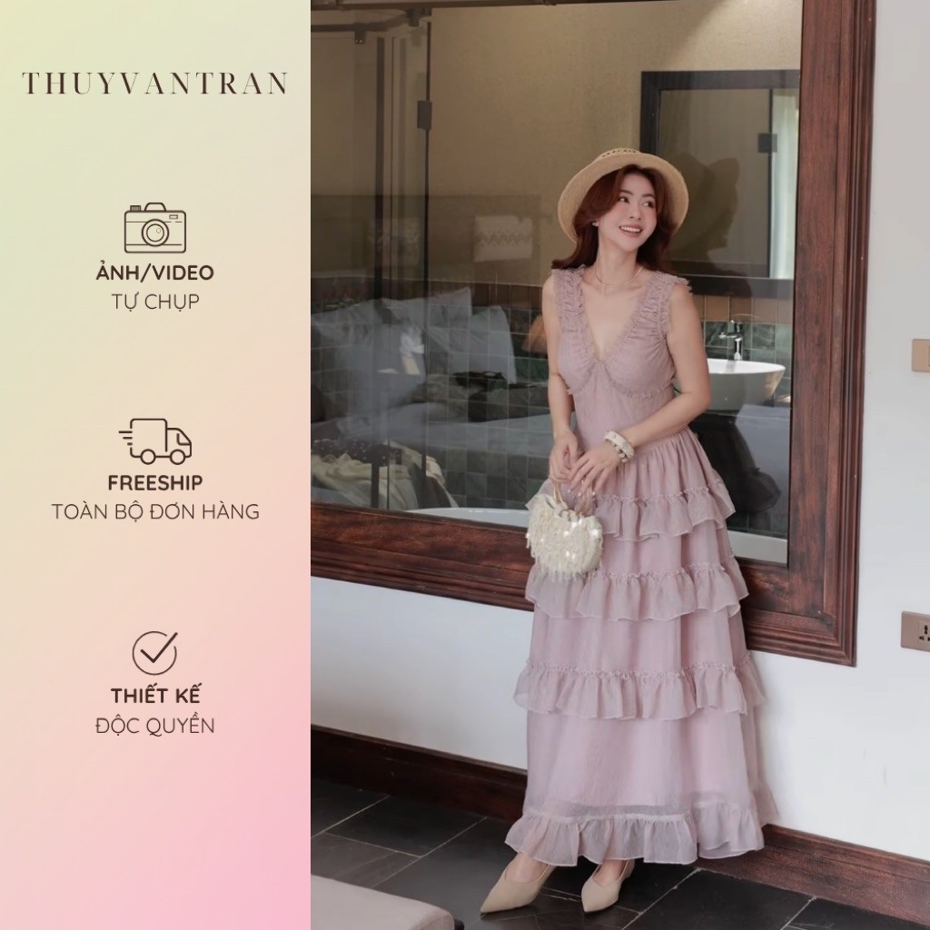 MAUVE DRESS THUYVANTRAN ชุดคอวีตัวยาว