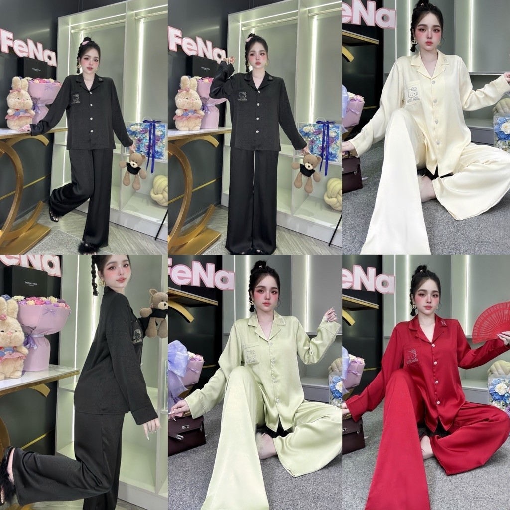 (M75) Fena Pajama Set Kitti Stone Bag Soft and Cool Hidden Wood Grain Silk
