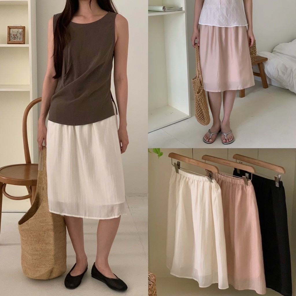 NUTCLOSET - กระโปรงผ้าชีฟองเอวยางยืด 2905_CV0383
