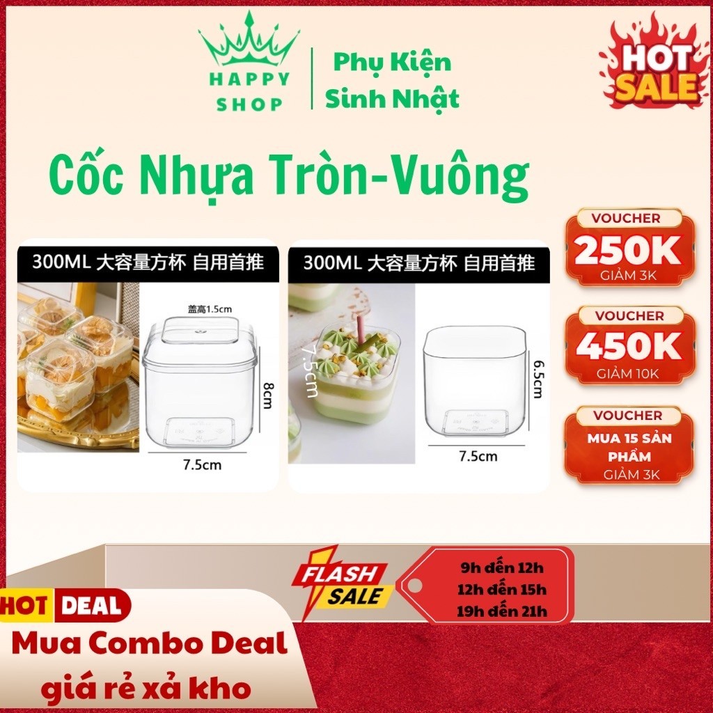 [Combo of 10]ถ้วยพลาสติกปากกลม ถ้วยพลาสติกสี่เหลี่ยม (300ml - มีหรือไม่มีฝา) สําหรับทิรามิสุ เค้ก ฟล