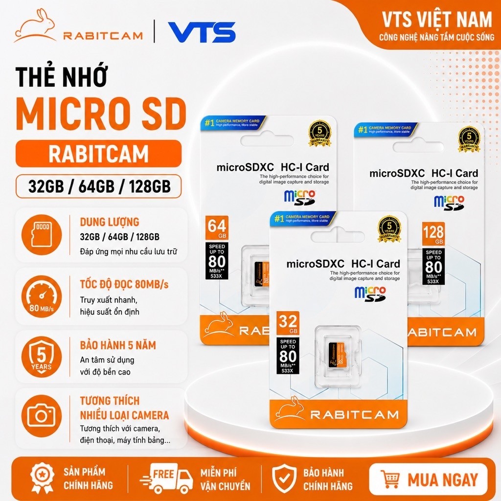 การ์ดหน่วยความจํา Micro SD ของ RABITCAM 32GB/64GB/128GB ของแท้ เฉพาะสําหรับกล้อง 5 ปี