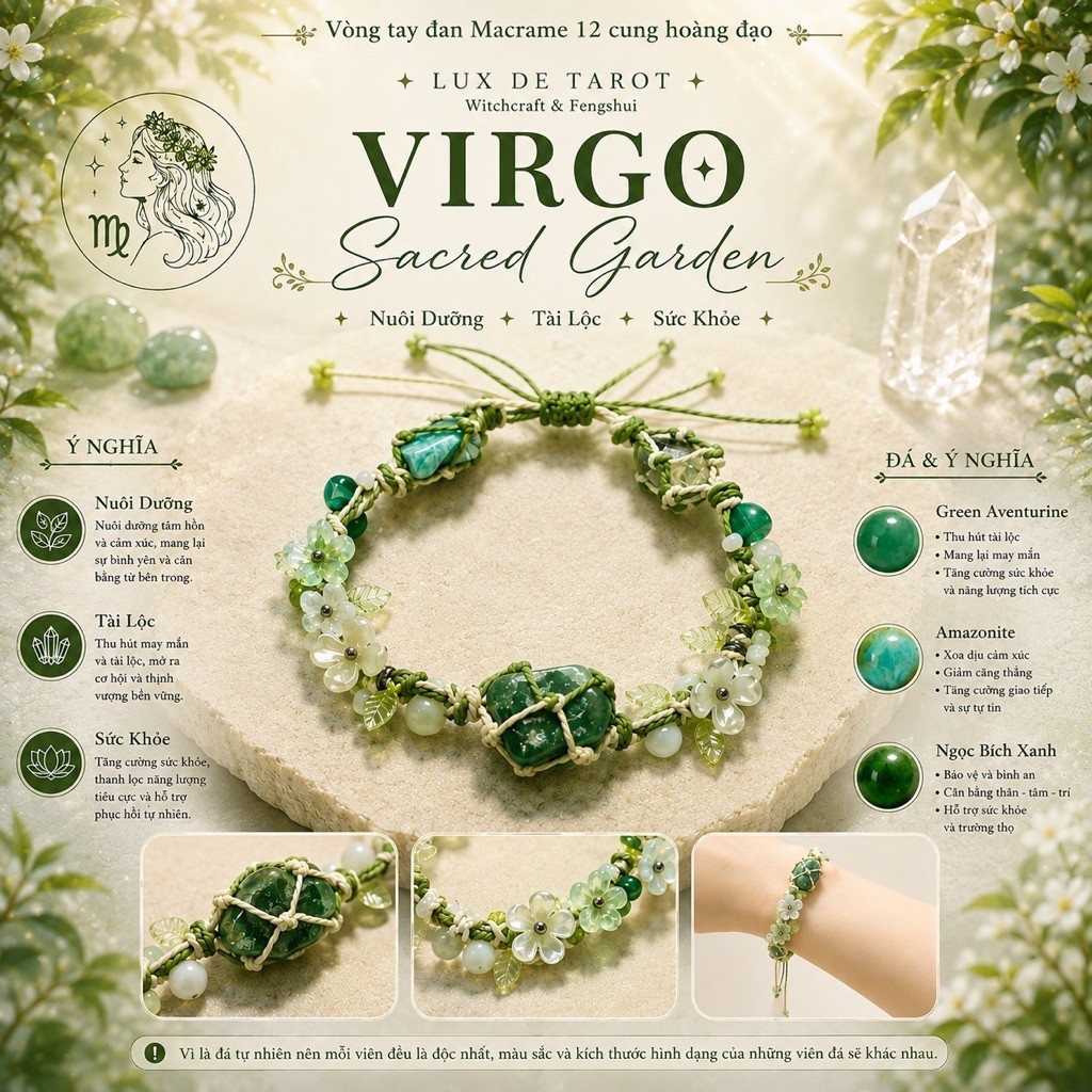 (แถมพวงกุญแจ) สร้อยข้อมือ Macrame สวนศักดิ์สิทธิ์ - สร้อยข้อมือแฮนด์เมด 12 ราศี โดย Lux De Tarot
