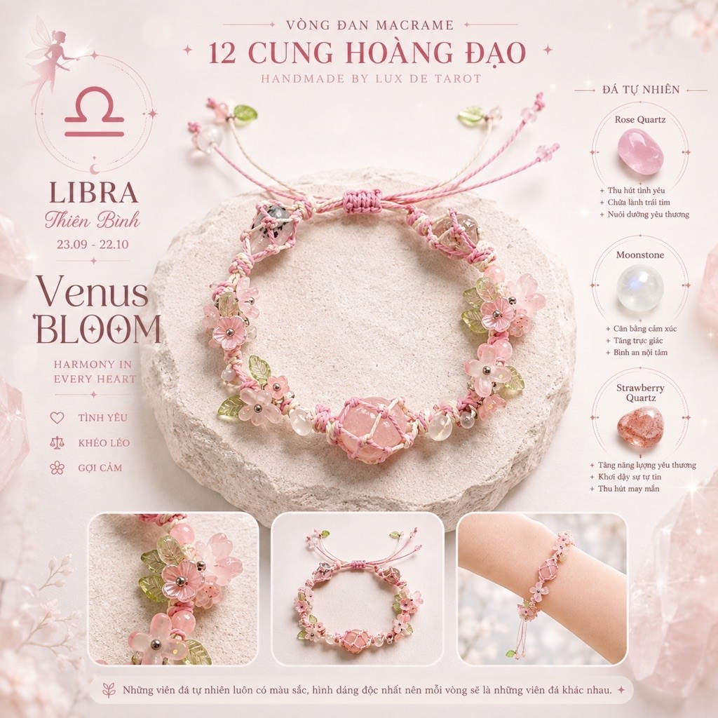 (แถมพวงกุญแจ) สร้อยข้อมือ Libra Macrame - สร้อยข้อมือ 12 ราศีทํามือโดย Lux De Tarot