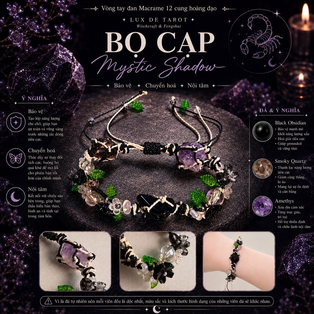 (แถมพวงกุญแจ) Scorpio Mystic Shadow Macrame Bracelet - Handmade 12 Zodiac Bracelet By Lux De Tarot