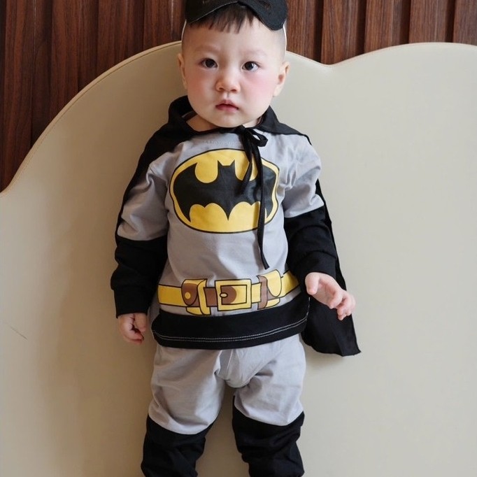 HOT KIDS: 4CT LONG SLEEVE SET BATMAN MASK FALLING + CAPE FOR BOYS