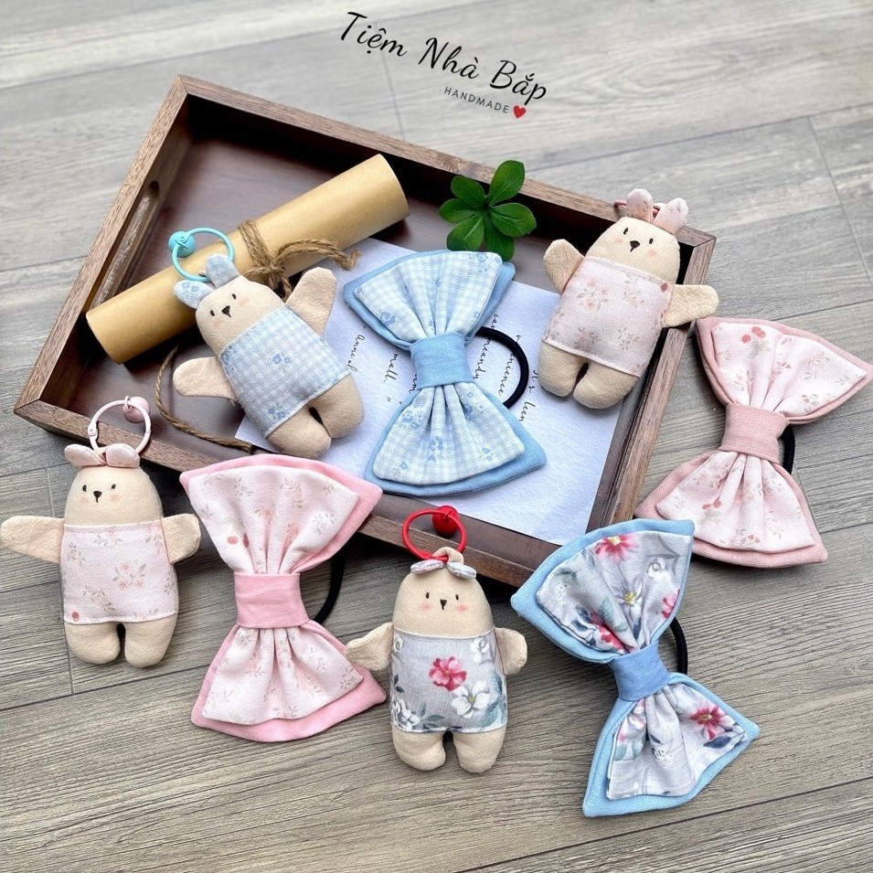 (GIFT SET)BEAR + HANDMADE BOW HAIR TIE