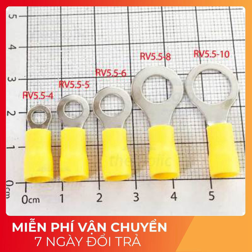 [10 ชิ้น]- RV5.5-10 หัว Cos ทรงกลม 48A ขนาดสายไฟ 4.6-6.64mm2 M10 สกรู Yellow Tech Tech ส่วนประกอบ Te