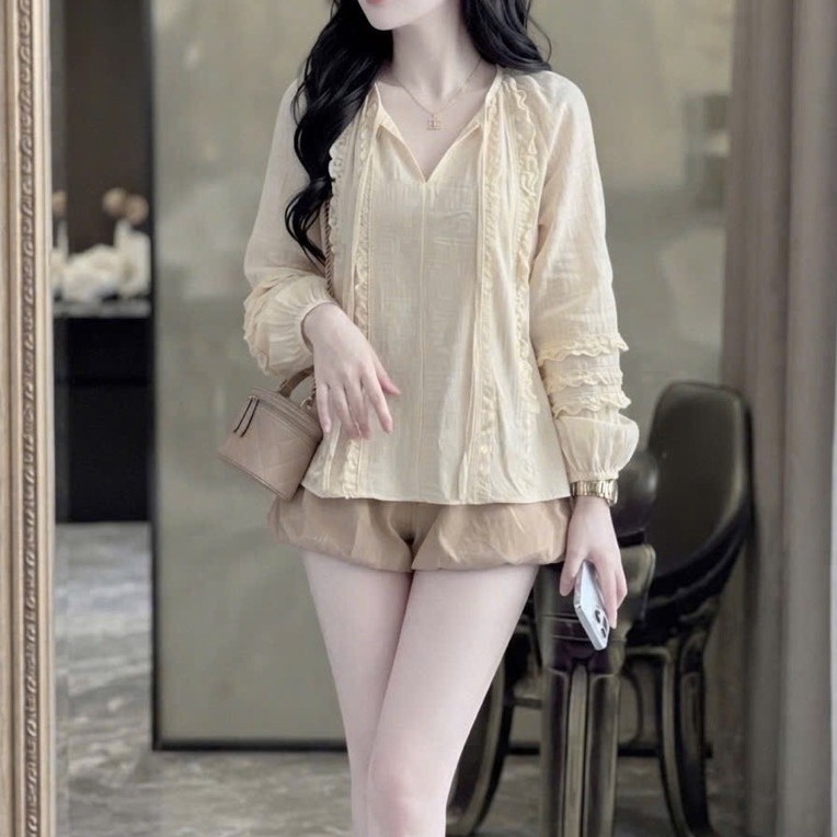 SM CREAM SHIRT SET TD WITH BREAST BOW + NUDE PUMPKIN CV