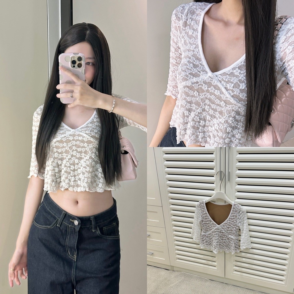 BLANCE STUDIO เสื้อลูกไม้เอวบาน
