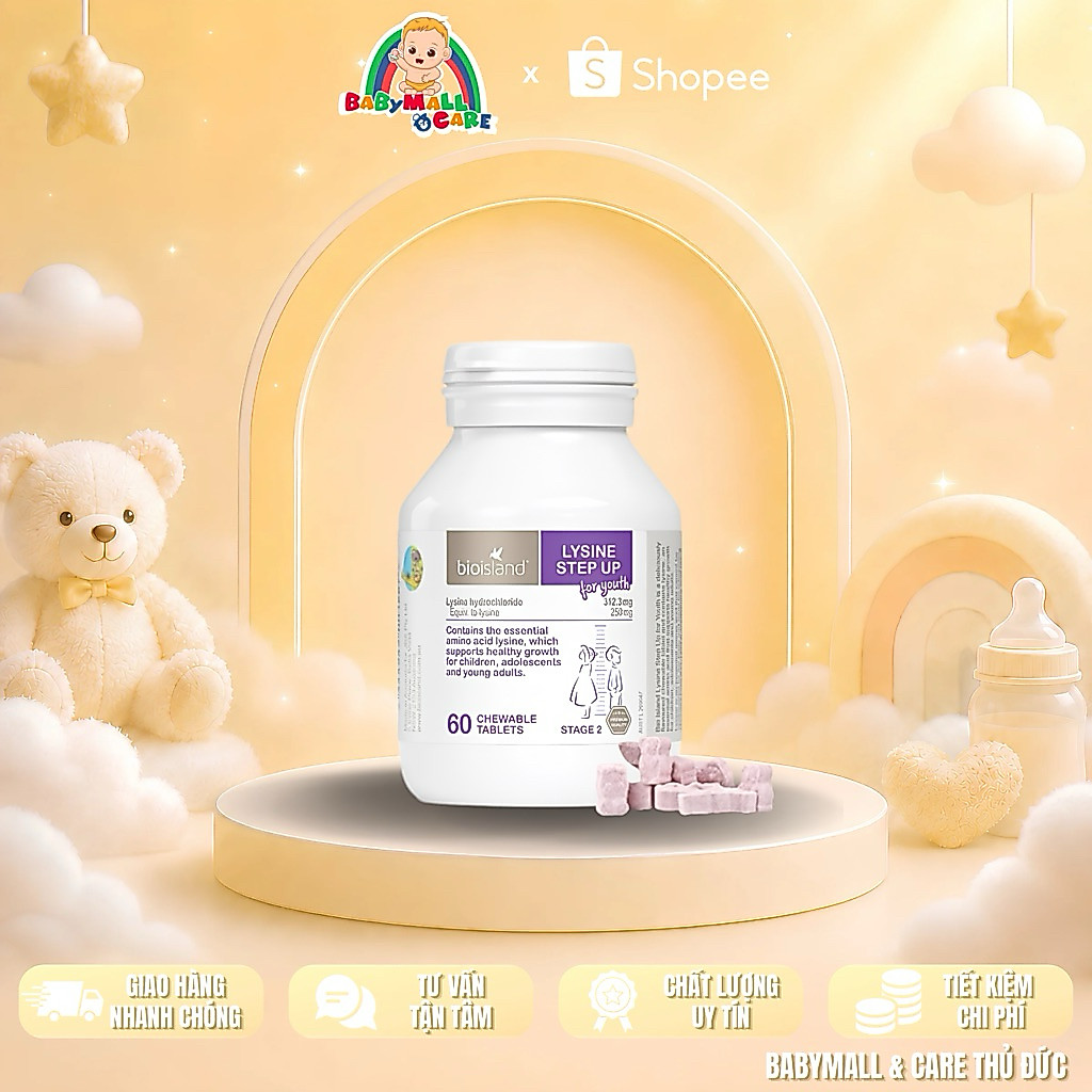 Bioisland - Lysine Step Up ส่งเสริมการสูงและช่วยให้เจริญอาหารเม็ดเคี้ยว 60v