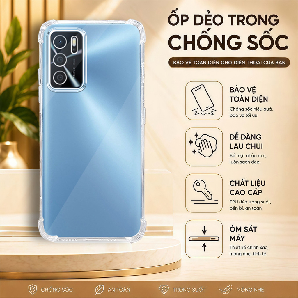 Oppo A16, A16S เคสใสกันกระแทกพร้อมซิลิโคนหนาแท้ - HD STORE