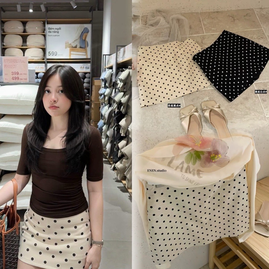 [มีจําหน่าย] 30s.corning /WG.WE-EN.EN/Polka dot กระโปรงหยาบพร้อมซับในกางเกง WG.WE 2026 10991