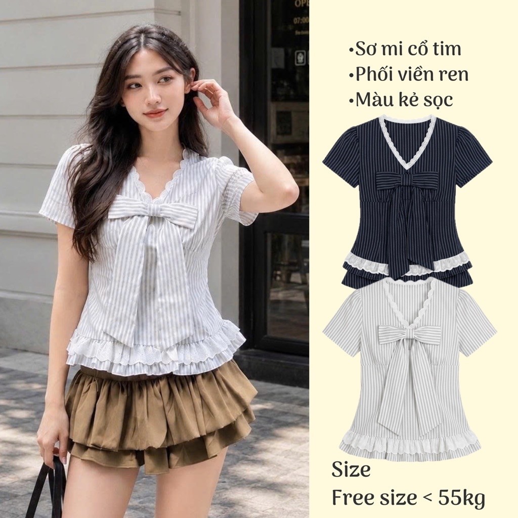 เสื้อคอปกระบายน่ารักแต่งขอบลูกไม้และโบว์ใหญ่ที่อก LUMI BOUTIQUE SMS565
