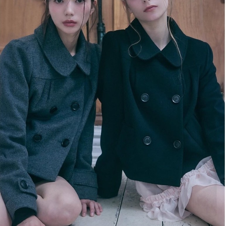 เลอรูจ | เสื้อแจ็คเก็ต Miyeon เสื้อโค้ทท่อกระดุมสองแถวสไตล์เกาหลี