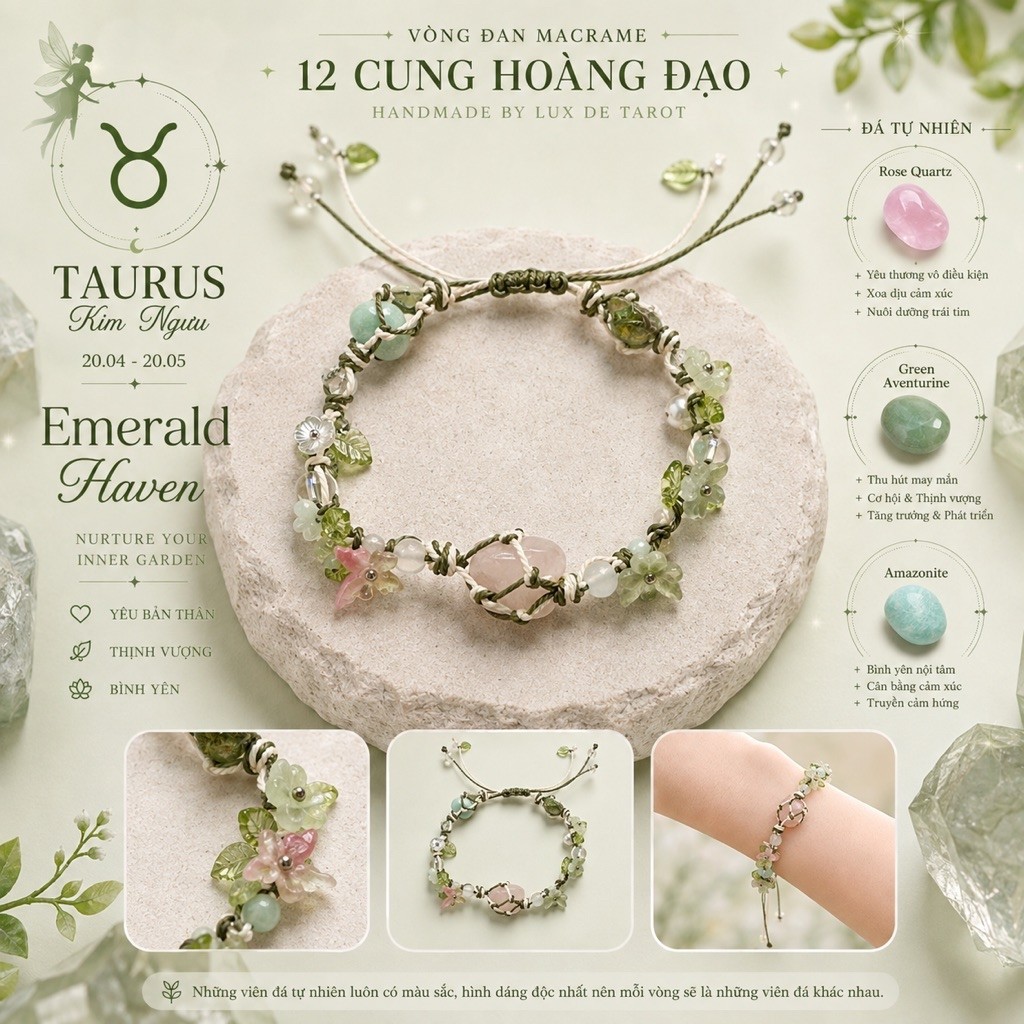 (แถมพวงกุญแจ) Macrame Taurus Bracelet - Handmade 12 Zodiac Bracelet By Lux De Tarot