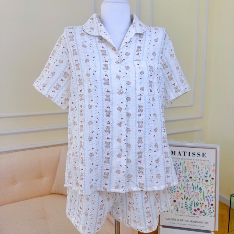 Xo Muslin ชุดนอนสตรี ชุดนอนแขนสั้น น่ารักหวานๆ