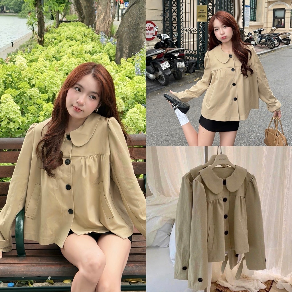 Sana Jacket (TSW) เสื้อแจ็คเก็ตสีกากีคอปกบัวเลดี้ the.sweather