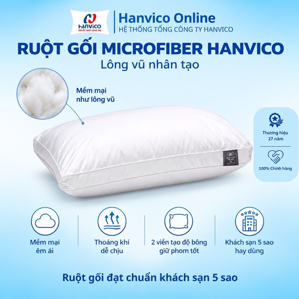 ที่เติมหมอนไมโครไฟเบอร์ Hanvico ของแท้ มาตรฐานโรงแรม 5 ดาว นุ่มพิเศษ สําลีขนนุ่ม