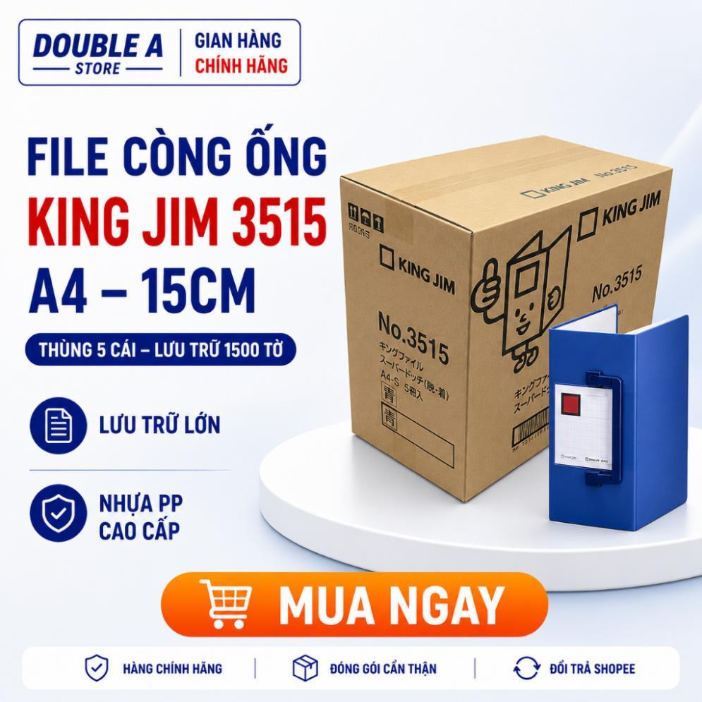 [กล่อง 5 ชิ้น] KING JIM 3515 A4 15CM TUBE - ที่เก็บของ 1500 แผ่น - เปิด 2 ด้าน - PP คุณภาพสูง