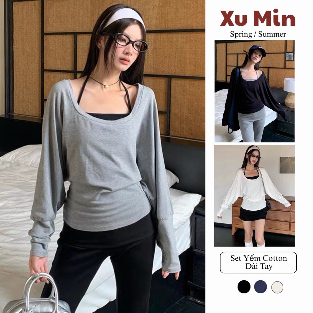 Xu Min Shirt Set 2 เสื้อเชิ้ตแขนค้างคาวหลวมทําจากผ้าฝ้ายยืดสไตล์อินเทรนด์ (Xu01)