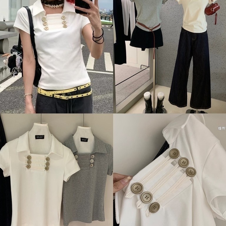 ศัตรู | เสื้อโปโลแขนสั้นคอปกกระดุม2เม็ดแบบเรียบร้อย – จ11034