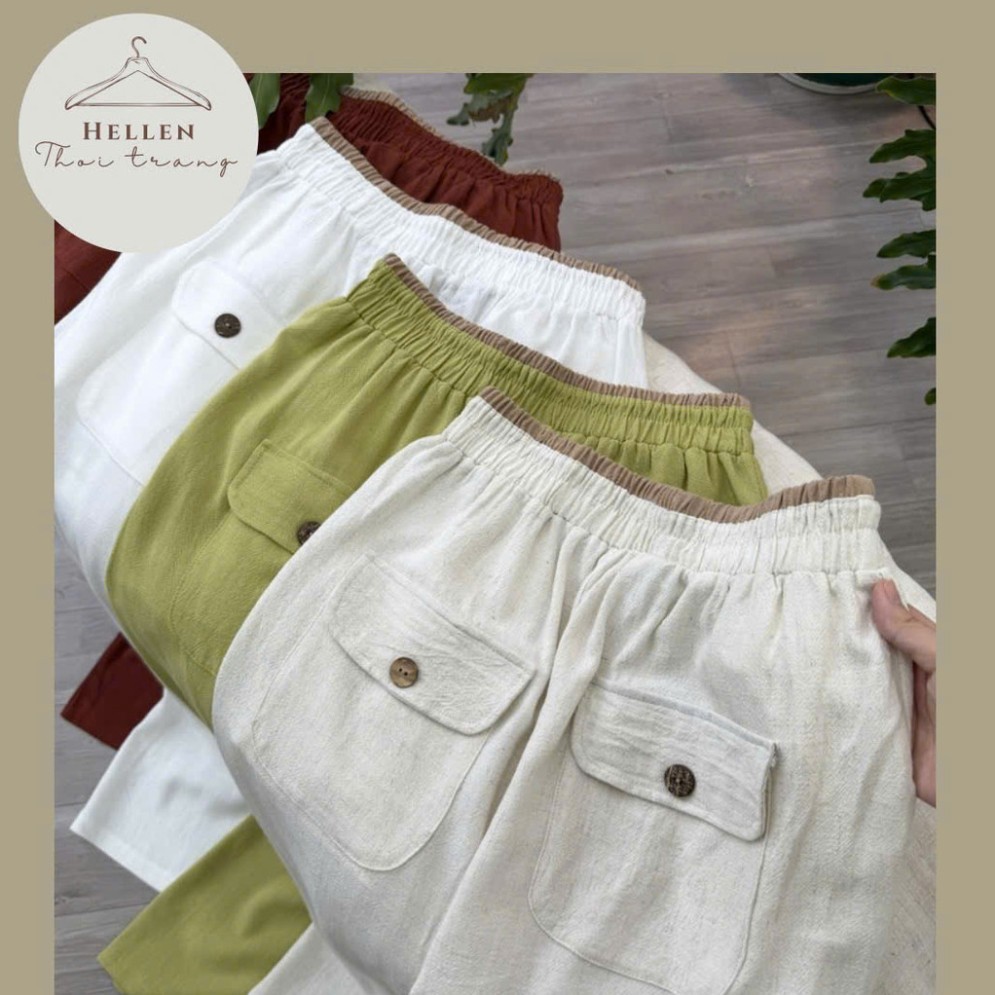 BAMBO WOMENS LINEN PANTS IN 2 สี, STRAIGHT FORM & ELECTRIC WAIST - BAMBO BOX POCKET