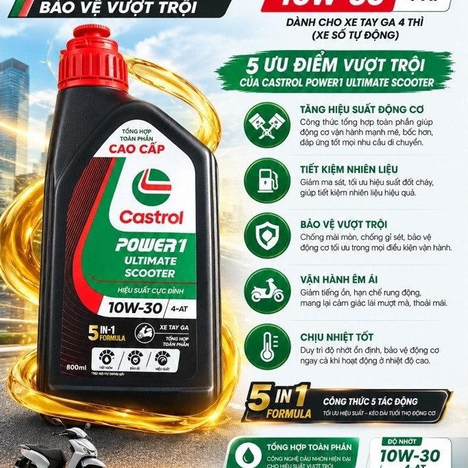 Castrol Power 1 Ultimate Scooter 800ml – การป้องกันเครื่องยนต์ Optimal