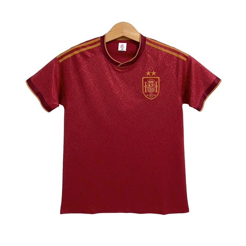 สเปน Red Dollar 2026 (พร้อมพิมพ์ชื่อและหมายเลข) คุณภาพสูง Cool Sesame เสื้อยืดชุดฟุตบอลพร้อมโลโก้ปัก