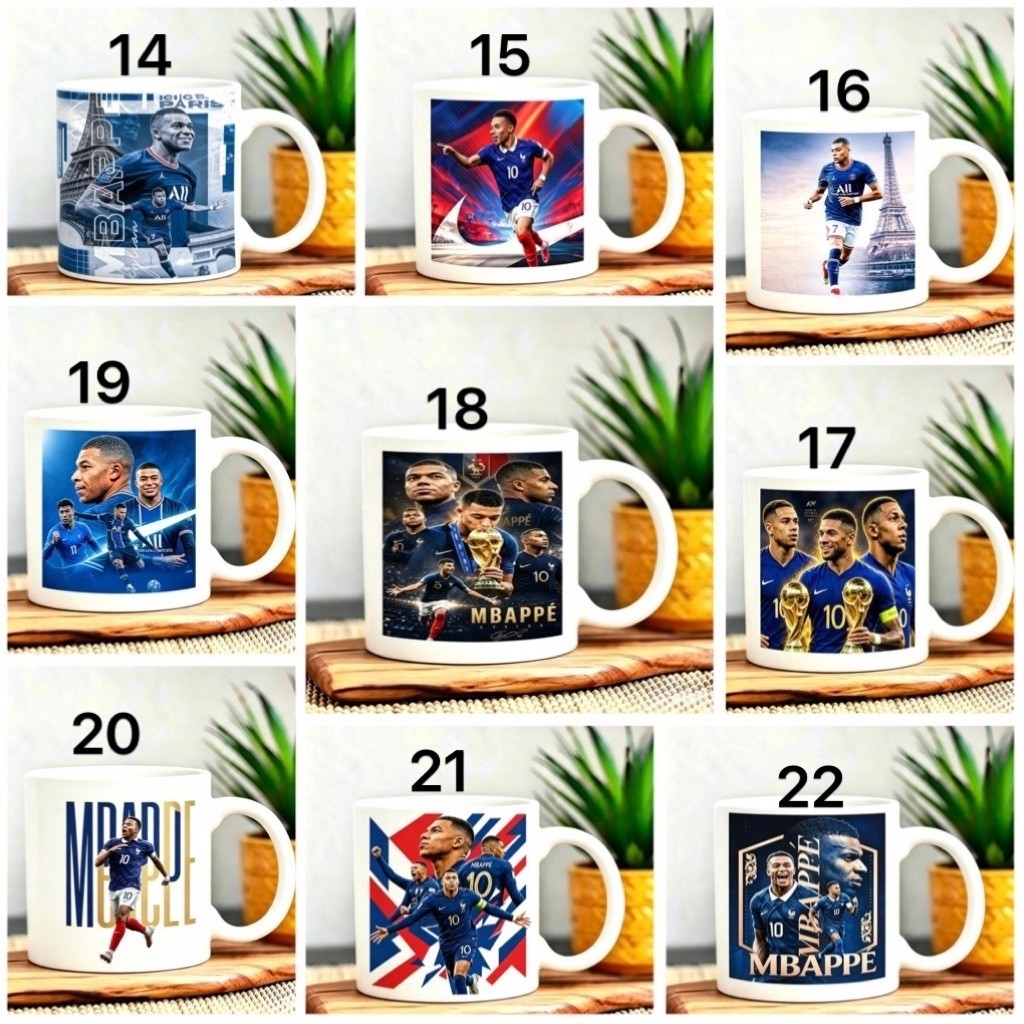 Mbappe cup 37 รุ่นที่เลือก / ถ้วยเซรามิก Mbappe / ถ้วยฟุตบอล Mbappe / ถ้วยนักฟุตบอล Mbappe / ถ้วยเซร