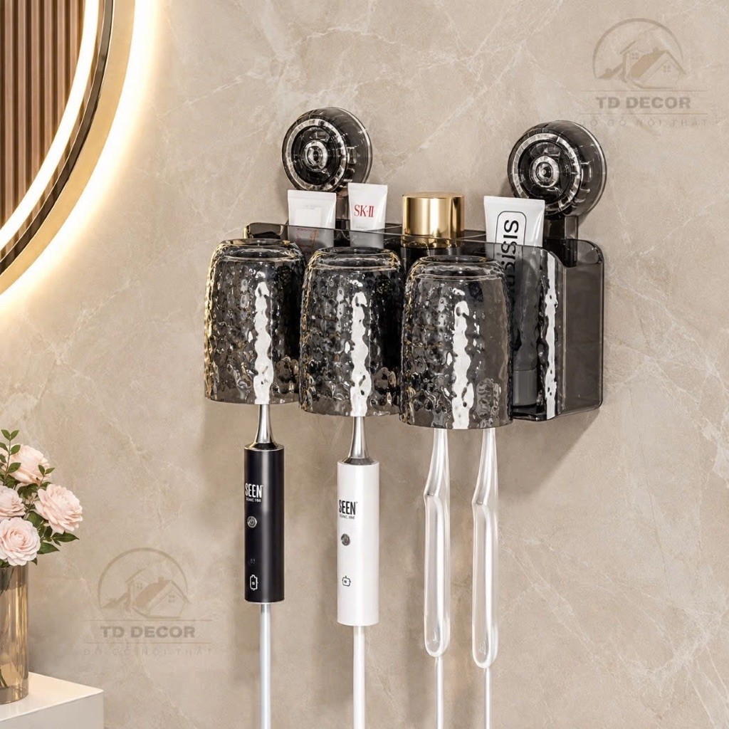 TOOTHBRUSH SHELF พร้อมถ้วย || WALL VACUUM DESIGN, MAKEUP RACK, FACIAL CLEANSER...