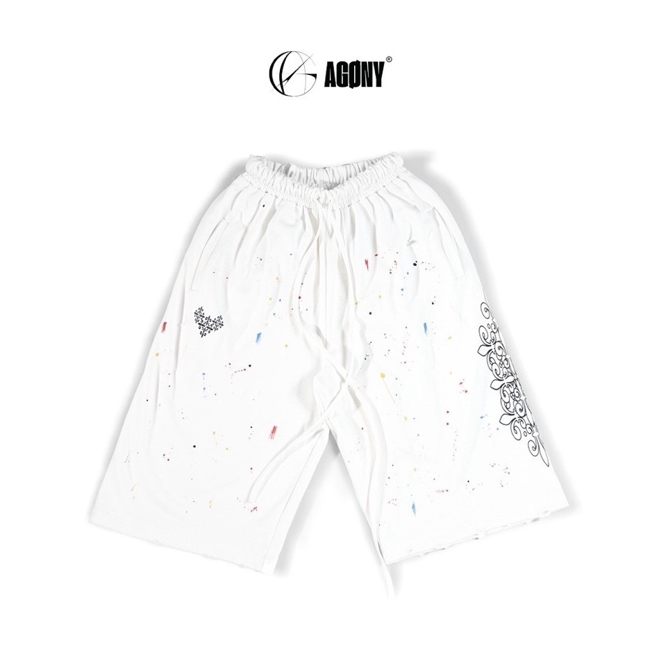 Agony Story Paint Splatter Crest Shorts สีขาว - Agony Story