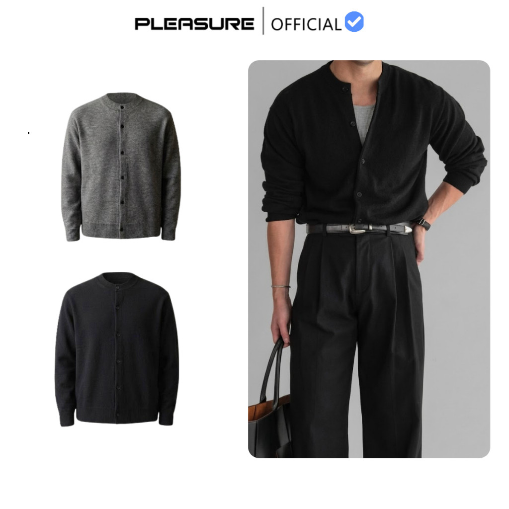 Pleasure Cardigan เสื้อสเวตเตอร์ถักแขนยาวผู้ชายทําจากผ้าขนสัตว์คุณภาพสูง Regular Fit