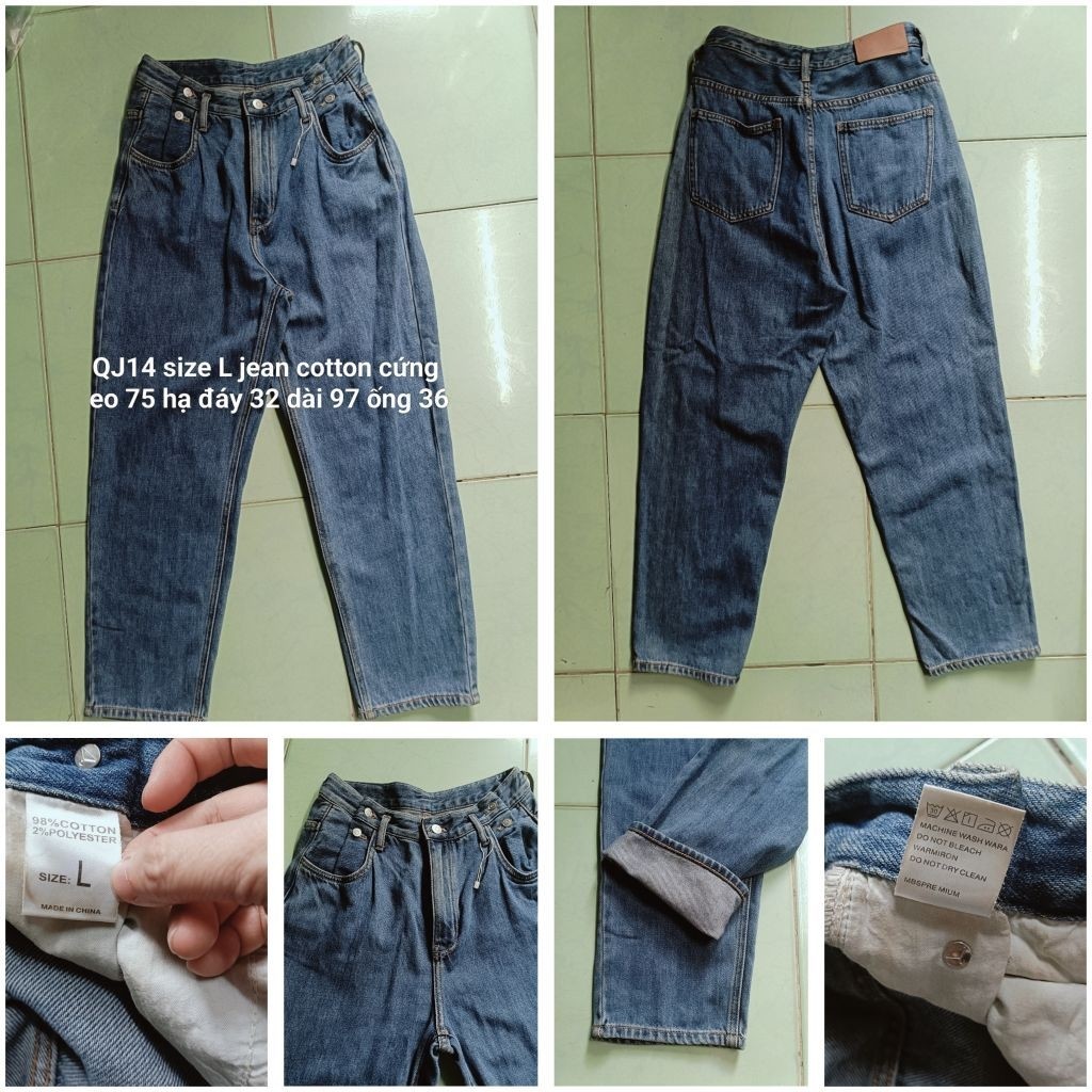 [รหัส QJ14] BOBO JEANS Paper/Hard Cotton JEANS Baggy Style ขาตรงเอวสูง Si คุณภาพสูง ยี่ห้อ New Size 