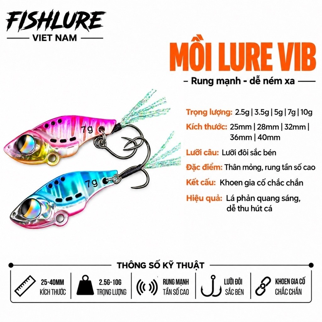 VIB Vip 5 Iron Fish Lure - ใบมีดเดี่ยว 2 ใบ | 2.5g - 3.5g - 5g - 7g - 10g