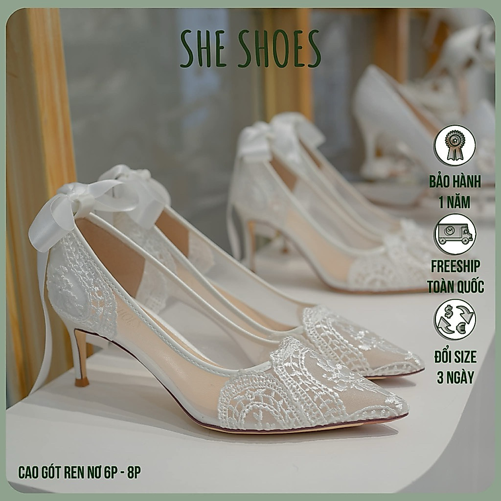 MUSE LACE WEDDING รองเท้าพร้อมรองเท้าส้นสูงโบว์คุณภาพสูง 6P และ 8P - GC08026