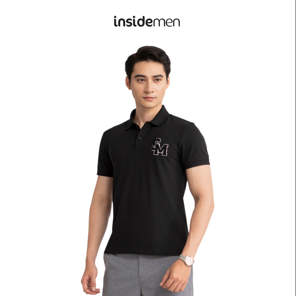 INSIDEMEN เสื้อโปโลผู้ชายคอปกปัก สีกลางเรียบง่าย วัสดุยางยืดสุดเท่ IPS024S3