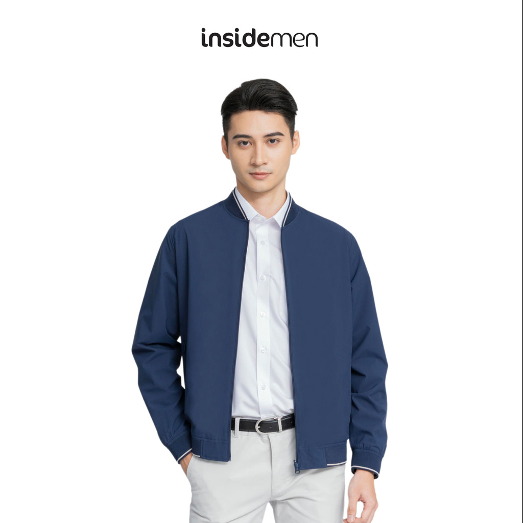 INSIDEMEN - เสื้อแจ็คเก็ตสองชั้น Regular Fit กันน้ําสําหรับผู้ชาย IJK009W3