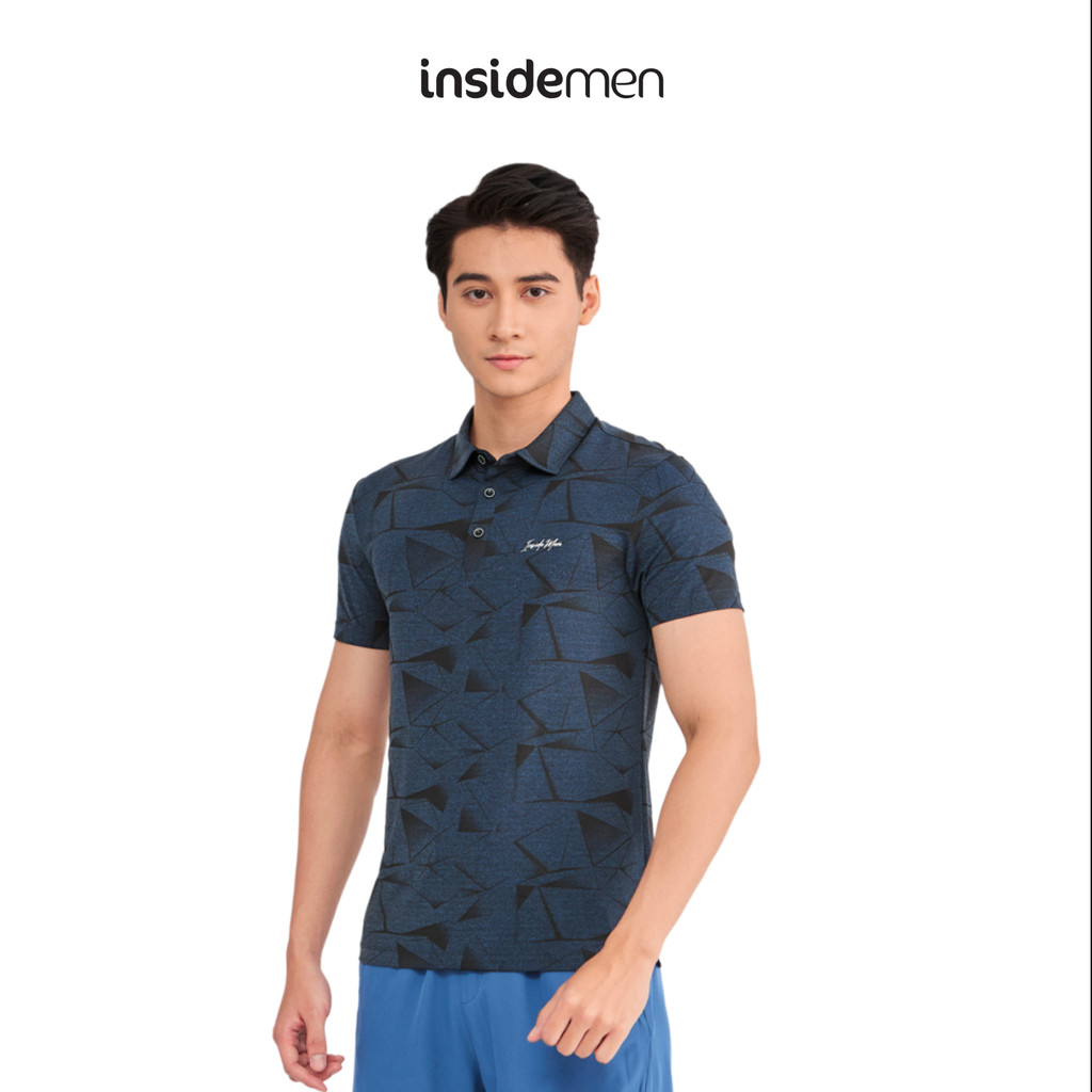 INSIDEMEN เสื้อโปโลผู้ชายผ้าคุณภาพสูงทอหนารูปแบบมาตรฐานเสื้อยืดแขนสั้นคอปก IPS069S2