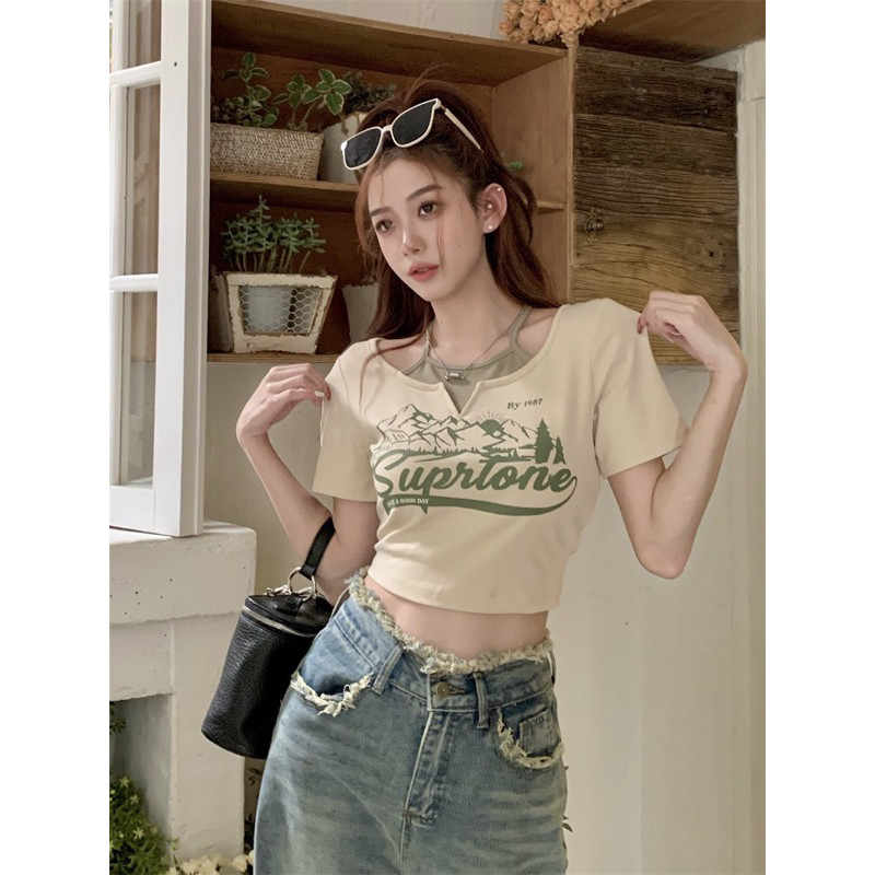 เสื้อเชิ้ตสไตล์ CROPTOP พร้อมนกเล็ก PT2000