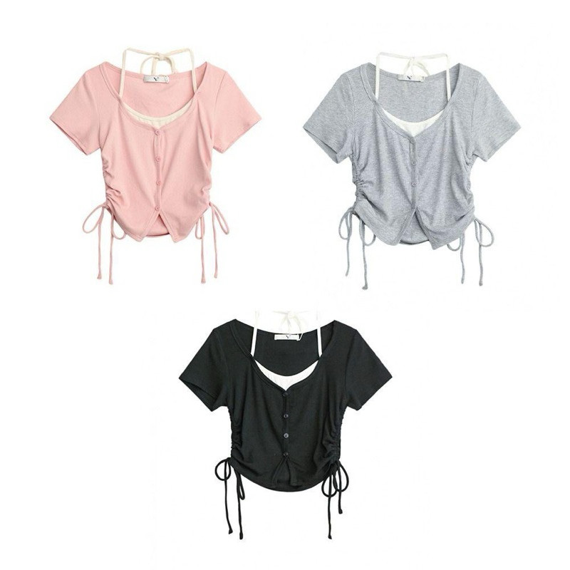 เสื้อยืด DRAWN CROPTOP WITH SMALL BIB KL3