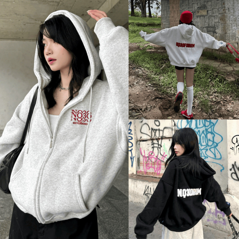 MISO Zip Hoodie พร้อม Ruffled Letter เย็บปักถักร้อย NQ30FORUN Boxy หลวมสําหรับผู้ชายและผู้หญิง Unisex ใหม่ 2025