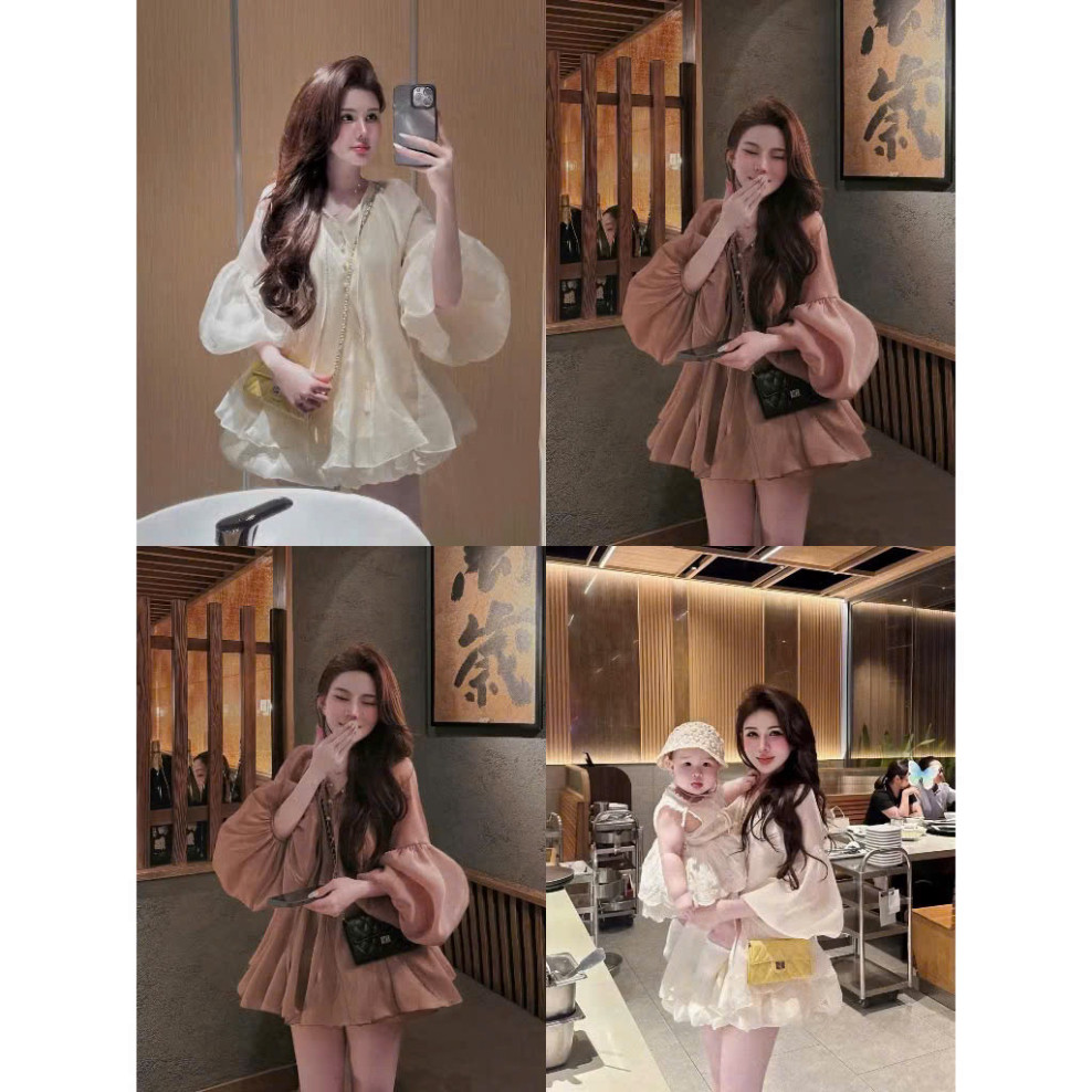 " BABYDOLL SET " ปุ่มหยกแขนพัฟพร้อม BEAUTIFUL 2-LAYER PUMPKIN PANTS LADY Shop Tina Fashion