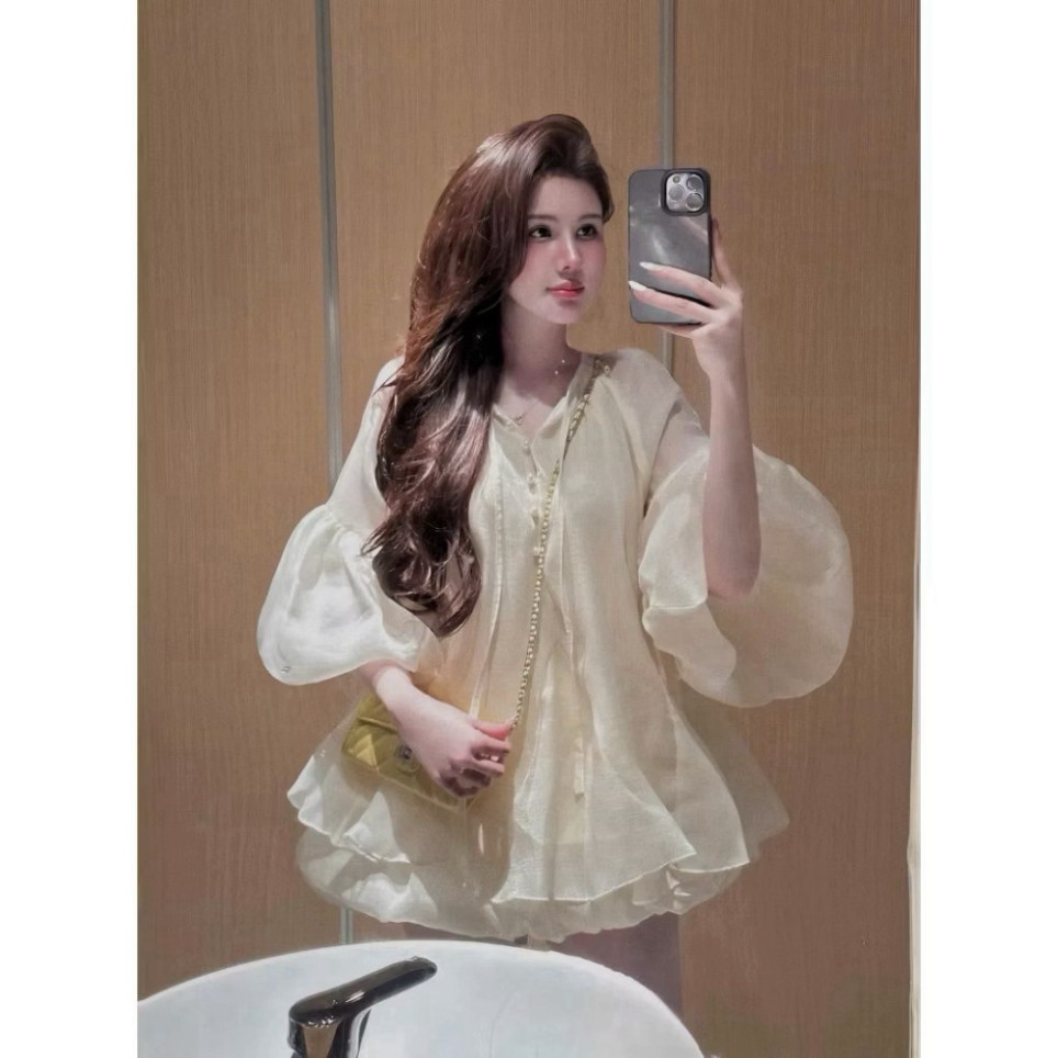 " BABYDOLL SET " ปุ่มหยกแขนพองพร้อมกางเกงฟักทอง BEAUTIFUL 2-LAYER LADY Shop Bo Store