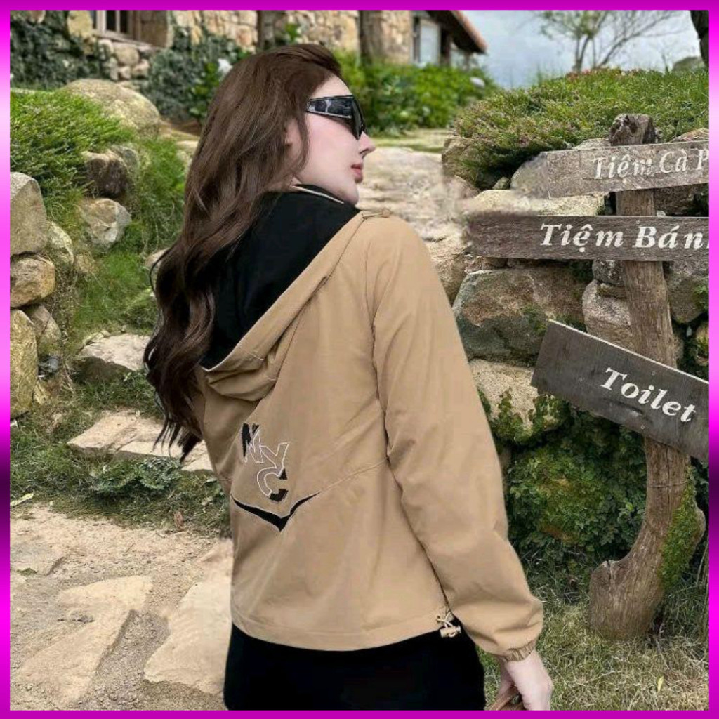 เสื้อกันลมผู้หญิง 2 ชั้น มีฮูดปรับระดับได้ วัสดุสวยทนทาน A3806Ny.-[MON SHOP2]