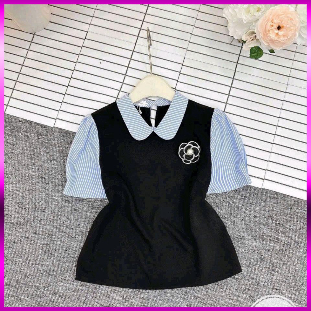 เสื้อเชิ้ตออฟฟิศผู้หญิงปกบัวแขนสั้นดีไซน์สวยหรู LD.-[MON SHOP2]